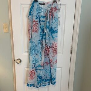 White House Black Market Blue and Red Swim Sarong